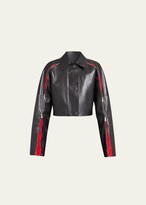 Cropped Leather Moto Jacket with 