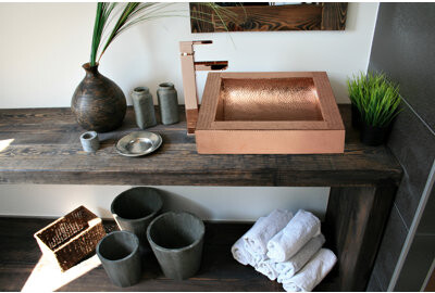Ambiente Mexican Copper Crafts 17x17" Square Copper Bathroom Sink - Small Drop-In or Undermount Sink for Bathrooms, Wash Basin, Pure Copper Bathroom V