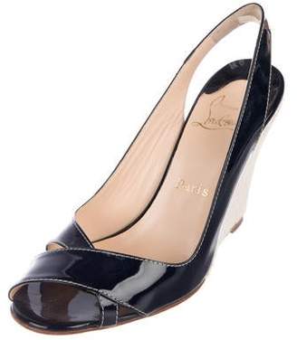 Christian Louboutin Patent Leather Wedge Sandals Navy Patent Leather Wedge Sandals