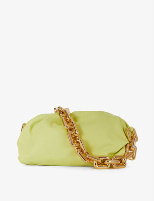 Bottega Veneta Womens Seagrass/gold The Chain Pouch Medium Leather Clutch bag