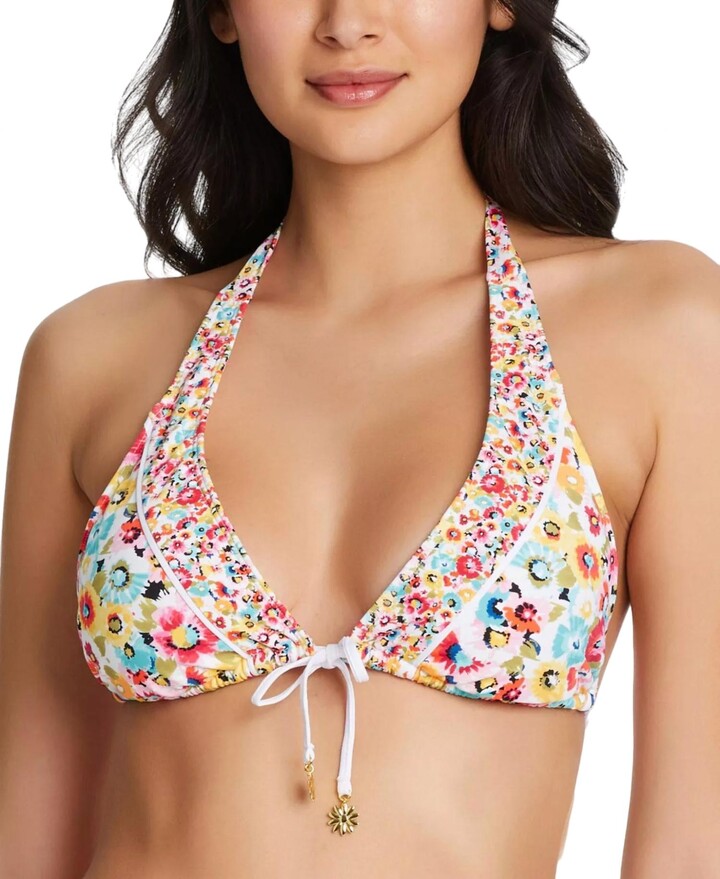Bleu Rod Beattie Printed Triangle Bikini Top In Flower Hour