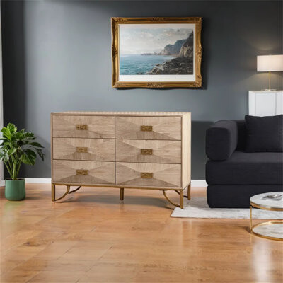 6 Drawer Dresser, Mid-Century Modern, TV Stand, Light Wood Dresser For Bedroom, Living Room, Hallway