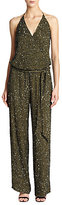 Thumbnail for your product : Haute Hippie Embellished Silk Halter Jumpsuit