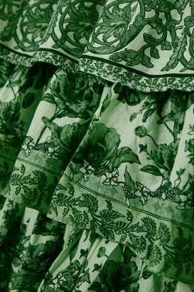 Alice + Olivia Valencia Tiered Floral-print Cotton Maxi Dress - Green
