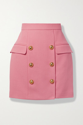 Balmain Button-embellished Cotton-pique Mini Skirt - Pink