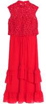 Thumbnail for your product : Mikael Aghal Layered Crochet And Ruffled Chiffon Maxi Dress