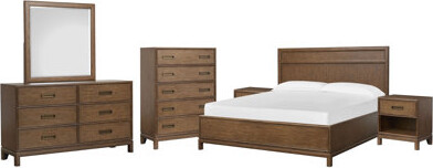 Latitude Run Panel Bed 2 Open Nightstands Double Drawer Dresser With Landscape Mirror And Drawer Chest