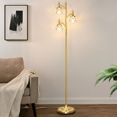 House of Hampton Tree Floor Lamps For Living Room 66.5'' Standing Lamp With 3 Rotatable Lights Glass Shade Modern Lamp For Living Room Bedroom Office(3LED Bulbs Includ