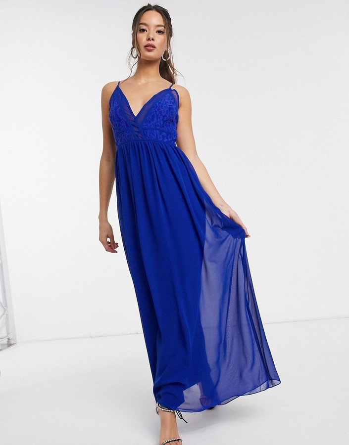 Little Mistress Sian maxi dress with lace bodice in cobalt - ShopStyle