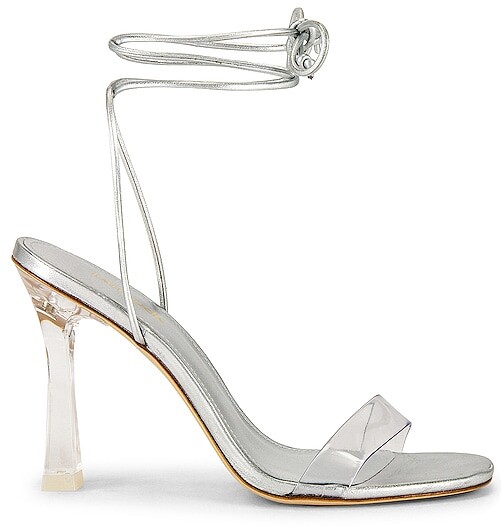ankle tie silver heels