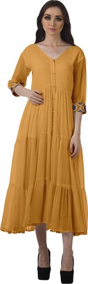 Moomaya V-Neck Button Down Tiered Maxi Dresses Women Party Dress Pink