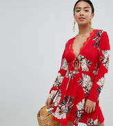 Thumbnail for your product : Missguided Petite Floral Tie Front Dress