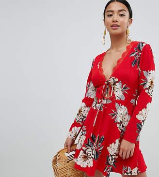 Missguided Petite Floral Tie Front Dress