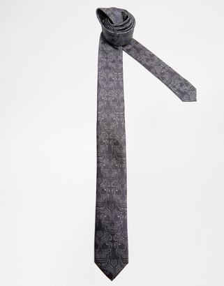 ASOS Tie With Skull Jacquard - Grey