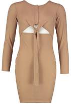 Thumbnail for your product : boohoo Long Sleeved Popper Front Tie Detail Dress