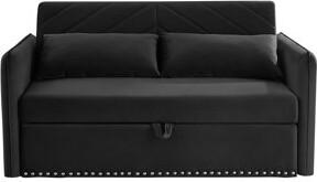 Everly Quinn Modern Velvet Sofa with Pillows and Side Pockets
