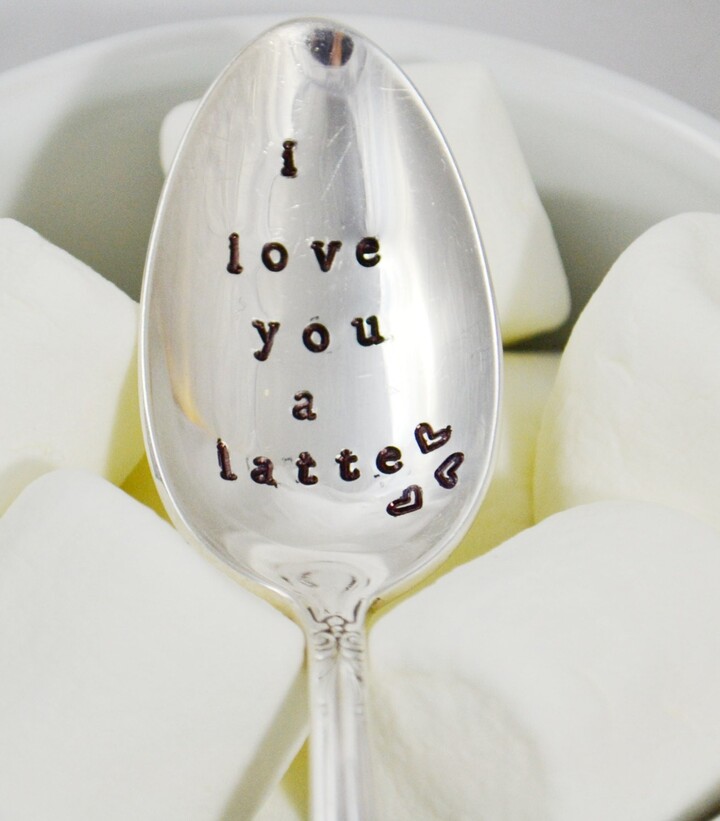 Etsy Hand Stamped Spoon - I Love You A Latte, Silver Plated Coffee