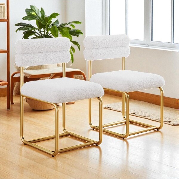 MshliwSetof2TeddyFabricDiningChairswithCurvedBackrest,ThickFoamCushionandGoldenIronLegs,ModernMinimalistChairsforKitchen