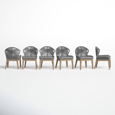 Joss & Main Bowery Wood Outdoor Dining Side Chair with Cushion – Solid Acacia Frame with Handwoven Rope Accents & Modern Weather-Ready Cushion (Easy Assembly)