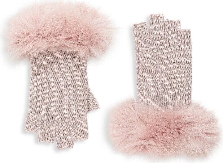 Sofia Cashmere Fox Fur-cuff Fingerless Gloves in Black Womens Accessories Gloves 