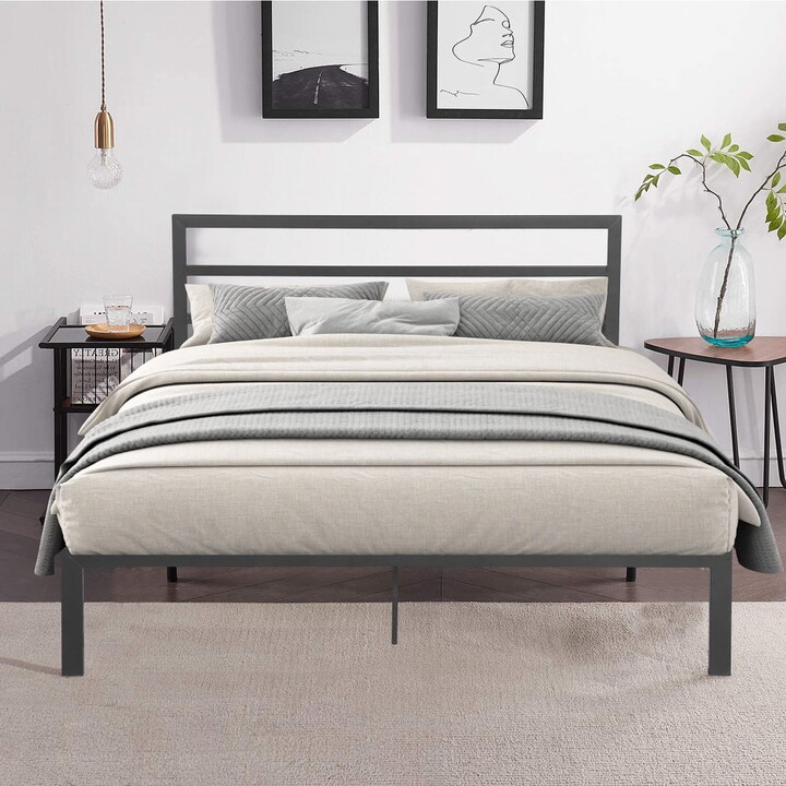 Clipeyh Queen Size Metal Bed Frame with Headboard and Footboard,12.4 inch Platform Bed Frame with Storage No Box Spring Needed Mattress Foundation for Adults,Charcoal Grey
