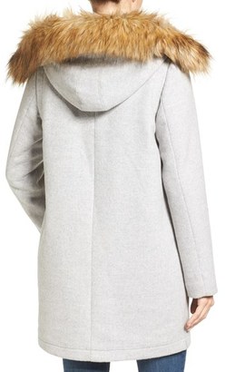 Vince Camuto Women's Wool Blend Duffle Coat With Faux Fur Trim Hood