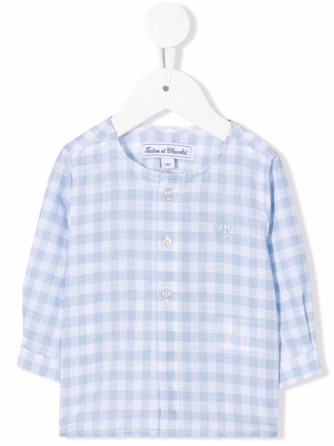 Jooni Boys' Sky Blue Cotton Collarless Shirt