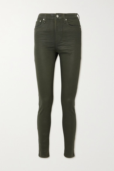 green coated jeans