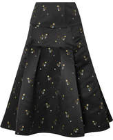 Erdem - Gael Pleated Embroidered Duchesse-satin Midi Skirt - Black