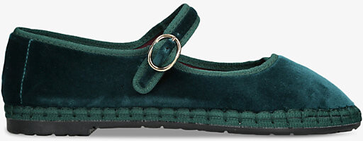 Flabelus Womens Green Leonor Single-Strap Cotton Mary Jane Flats Eur 40 / 7 Uk Women