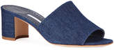 Thumbnail for your product : Manolo Blahnik Rapallato Block-Heel Denim Slide Sandals
