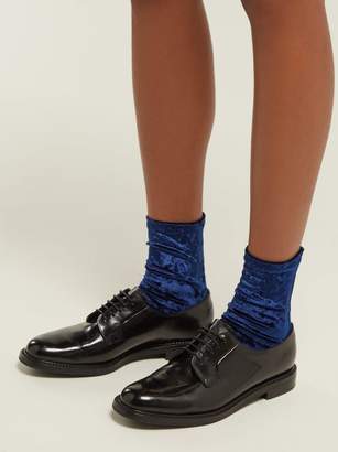 Darner Socks - Crushed Velvet Ankle Socks - Womens - Dark Blue