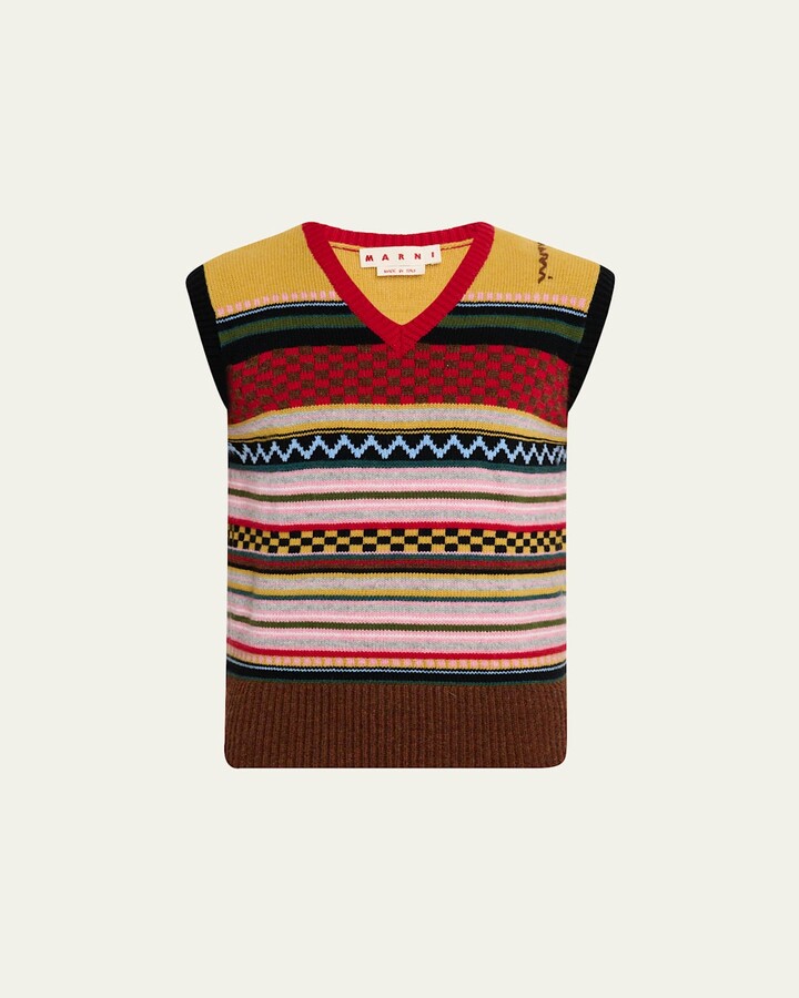 Marni Men's Wool and Cotton Jacquard V-Neck Vest