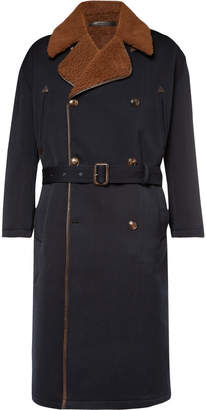 Giorgio Armani Double-Breasted Shearling-Lined Virgin Wool and Cotton-Blend Coat