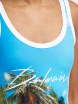 Thumbnail for your product : Balmain Logo And Palm Tree-print Swimsuit - Womens - Blue Multi
