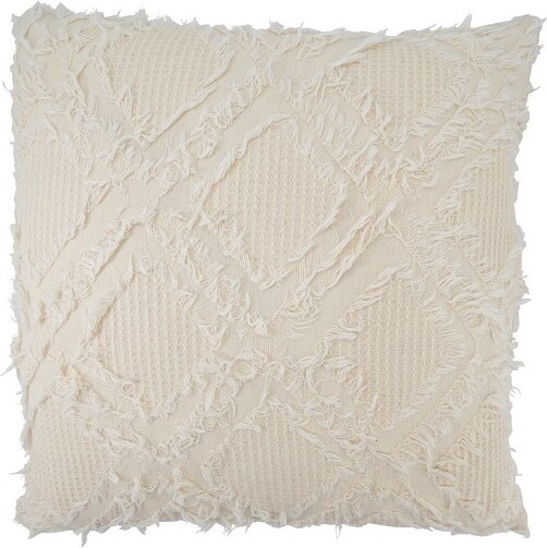Saro Lifestyle SaroLifestyleFringeWaffleWeaveThrowPillowWithPolyFillingIvory22\