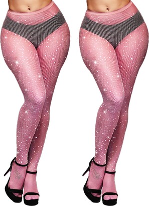 Women High Waist Tight Sparkle Rhinestone Fishnet Stockings Pantyhose 