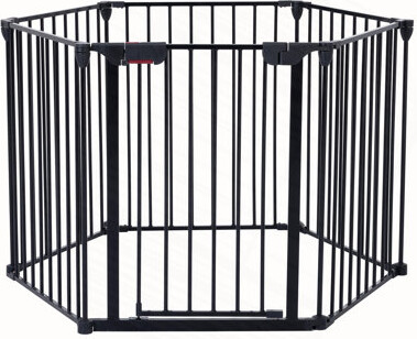 TYUNABRN 150" Adjustable Safety Gate 6 Panels Play Yard Metal Doorways Fireplace Fence Christmas Tree Fence Gate For House Stairs Gate Prohibited Area Fence