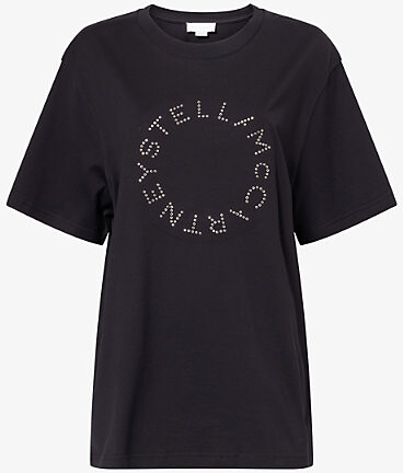 Stella McCartney Womens Black Stud-Logo Boyfriend Cotton-Jersey T-Shirt S
