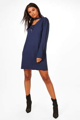 boohoo Michelle Lace Up Front Sweat Dress
