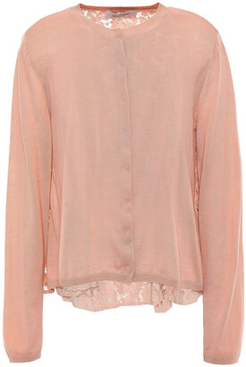 Valentino Paneled Pleated Wool And Corded Lace Cardigan