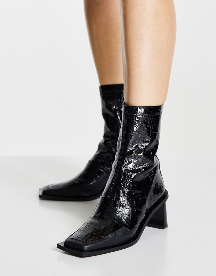 Topshop Mable mid ankle boot in black patent leather - ShopStyle