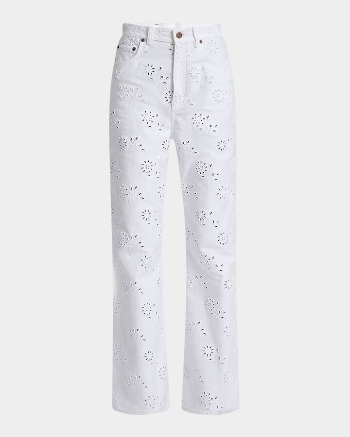 Chloé Broderie Anglaise Denim Straight-Leg Jeans