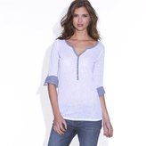 Thumbnail for your product : Edeis Long-Sleeved Dual Fabric Linen and Cotton T-shirt
