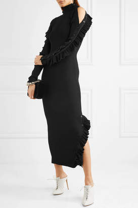 Preen by Thornton Bregazzi Amber Ruffled Ribbed Wool Midi Dress - Black