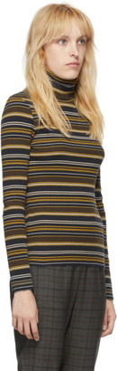 6397 Navy and Brown Striped Rib Turtleneck