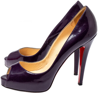 Christian Louboutin Purple Patent Leather Lady Peep Toe Platform Pumps Size 38