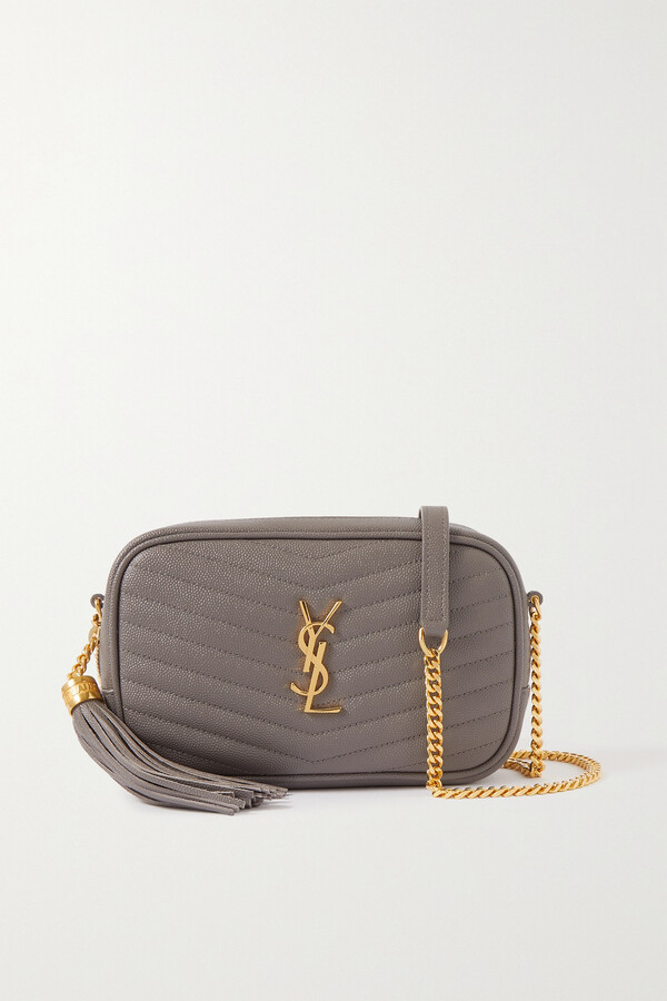 Saint Laurent Gaby Monogram-plaque Quilted-leather Pouch in Gray