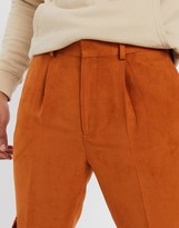Thumbnail for your product : ASOS DESIGN tapered smart pants in rust suedette and sateen look cargo pocket