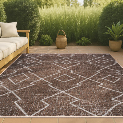 Millwood Pines Mudd Tribal Diamond Trellis Brown/Beige Indoor/Outdoor Rug